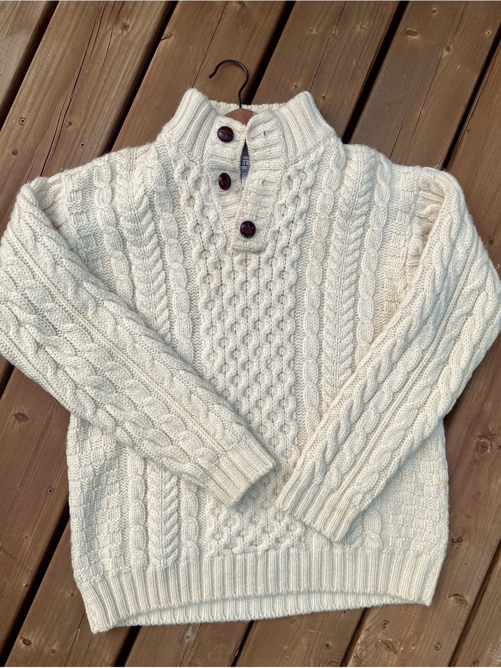 L.L. BEAN fisherman wool knit cream sweater size large